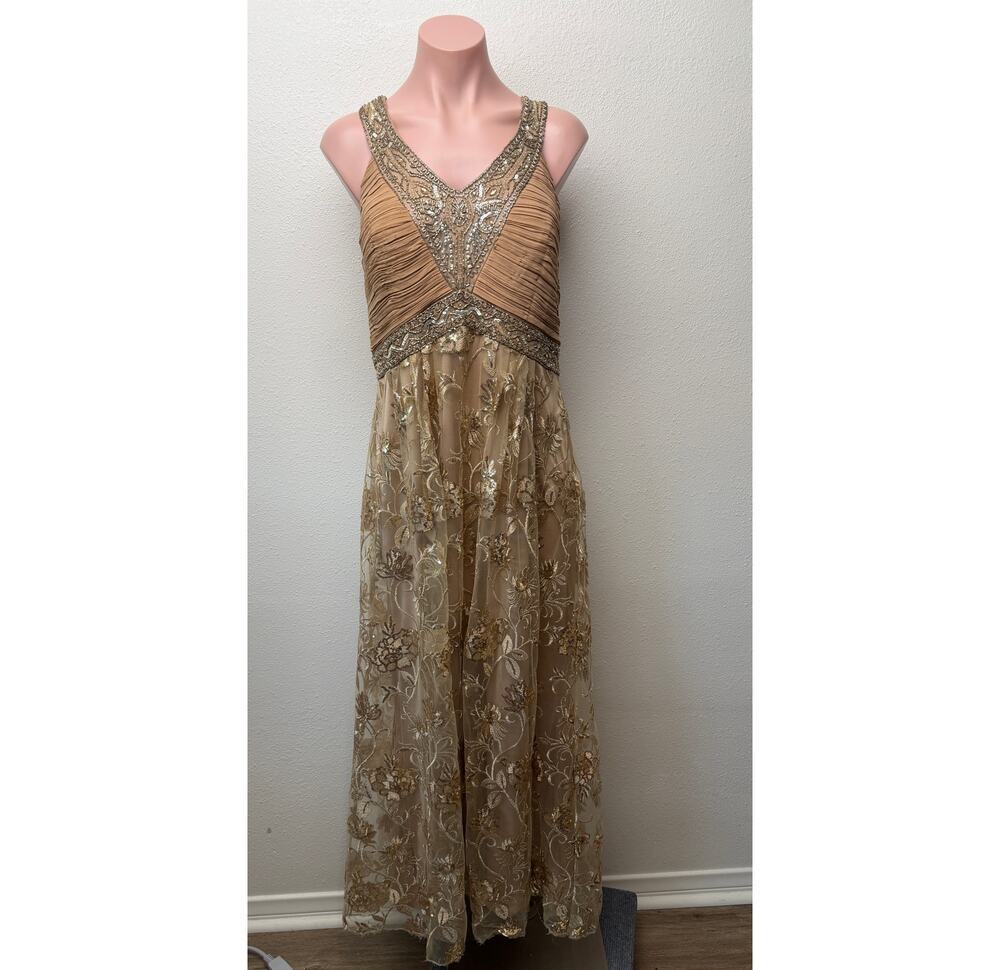 Sue Wong Beaded Sequin V-Neck Floral Dress 16